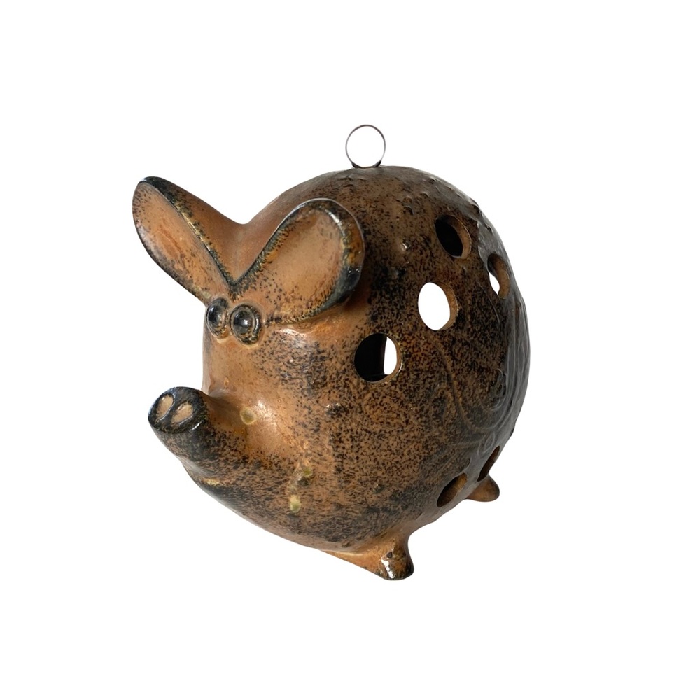Vintage Pig Tea Light Holder | Cute Pig Candle Holder | Ceramic Lantern Japan